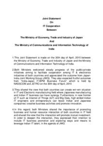 Joint Statement On IT Cooperation Between The Ministry of Economy, Trade and Industry of Japan And