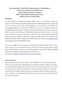 Short Report HBSC Ireland 2010: Comparison figures for Schoolchildren in County Carlow with the rest of the HBSC survey Lindsay Sullivan and Saoirse Nic Gabhainn HBSC Ireland, Health Promotion Research Centre National Un