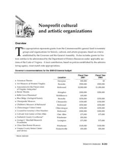 Nonprofit cultural and artistic organizations Overview T