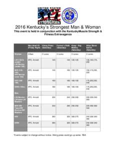 2016 Kentucky’s Strongest Man & Woman This event is held in conjunction with the KentuckyMuscle Strength & Fitness Extravaganza Max dead lift Viking Press (Friday Night) (Saturday)
