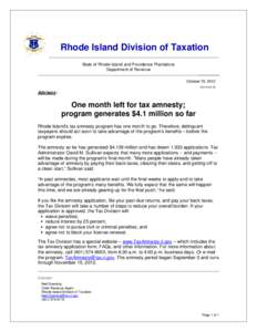 Rhode Island Division of Taxation State of Rhode Island and Providence Plantations Department of Revenue October 15, 2012 ADV[removed]