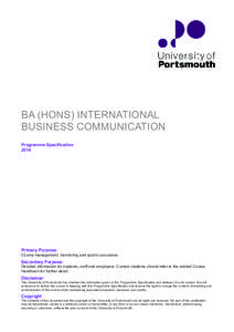 BA (HONS) INTERNATIONAL BUSINESS COMMUNICATION Programme SpecificationPrimary Purpose: