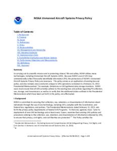 NOAA Unmanned Aircraft Systems Privacy Policy  Table of Contents I. Background II. Purpose