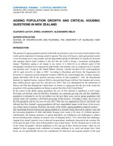 CONFERENCE: HOUSING – A CRITICAL PERSPECTIVE Architecture_MPS; Liverpool University; Liverpool John Moores University Liverpool: 08—09 April, 2015  AGEING POPULATION GROWTH AND CRITICAL HOUSING