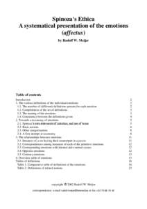 Spinoza’s Ethica A systematical presentation of the emotions (affectus) by Rudolf W. Meijer  Table of contents