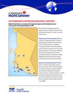 AIR CORRIDOR SUPPORTING REGIONAL AIRPORTS British Columbia has a network of 26 regional airports with sheduled services to Vancouver International Airport (YVR) During the past decade, supporting regional airports in Bri