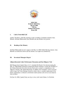 MINUTES PUBLIC MEETING July 30, 2008 9:00 am Indiana State House Room 240