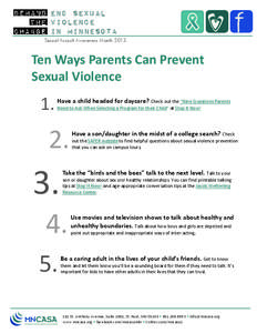 End Sexual Violence In Minnesota Sexual Assault Awareness Month[removed]Ten Ways Parents Can Prevent 