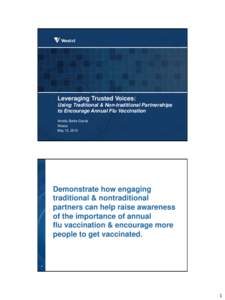 Leveraging Trusted Voices: Using Traditional & Non-traditional Partnerships to Encourage Annual Flu Vaccination Amelia Burke-Garcia Westat May 15, 2013