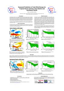 Seasonal Prediction of Total Wind Energy for Tropical Storm Activity in the Atlantic and Northwest Pacific Adam Lea and Mark Saunders Benfield Hazard Research Centre, Department of Space and Climate Physics, University C