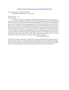 Southern Campaign American Revolution Pension Statements & Rosters Pension Application of William Burk W5951 Transcribed and annotated by C. Leon Harris State of Virginia } Ss Fauquier County } On this 18th day of July 1