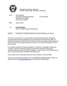 Internal Revenue Service SB/SE Technology Enabled Learning From:  Date: