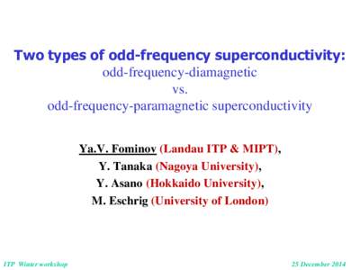 Two types of odd-frequency superconductivity: odd-frequency-diamagnetic vs. odd-frequency-paramagnetic superconductivity Ya.V. Fominov (Landau ITP & MIPT), Y. Tanaka (Nagoya University),