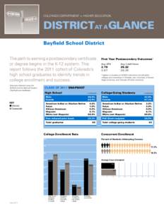 Colorado department of Higher education  DistrictaT A Glance Bayfield School District The path to earning a postsecondary certificate or degree begins in the K-12 system. This