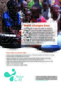 Water changes lives Our planet has enough fresh water for everyone. Despite this, around 650 million people still don’t have access to clean drinking water. This has major implications. Every day more than 1,000 childr