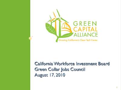 California Workforce Investment Board Green Collar Jobs Council August 17, 2010 1  Sacramento Regional Initiatives &