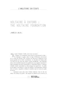 L’ANGLETERRE SUR ÉCOUTE  VOLTAIRE À OXFORD : THE VOLTAIRE FOUNDATION ■