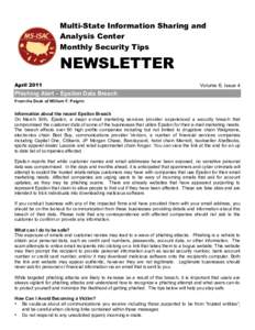 Multi-State Information Sharing and Analysis Center Monthly Security Tips NEWSLETTER April 2011