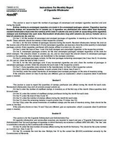 73A420[removed]Commonwealth of Kentucky DEPARTMENT OF REVENUE  Instructions For Monthly Report