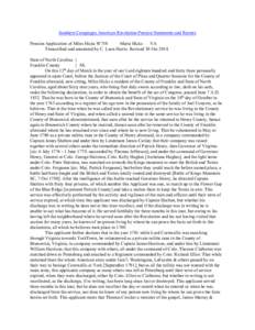 Southern Campaigns American Revolution Pension Statements and Rosters Pension Application of Miles Hicks W758 Maria Hicks VA Transcribed and annotated by C. Leon Harris. Revised 30 Oct[removed]State of North Carolina }