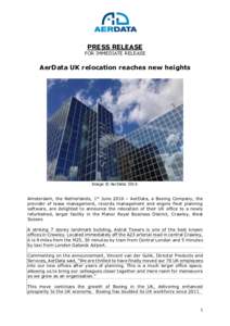 PRESS RELEASE  FOR IMMEDIATE RELEASE AerData UK relocation reaches new heights