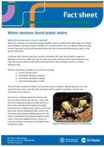 Water services: burst water mains What is the process when a burst is reported? Most bursts and leaks are reported by the general public. When a member of the public rings the SA Water Service Problems and Faults number 