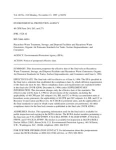 Vol. 60 No. 218 Monday, November 13, 1995 p[removed]ENVIRONMENTAL PROTECTION AGENCY 40 CFR Parts 264, 265, and 271 [FRL[removed]RIN 2060-AB94