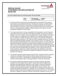 SPECIAL RULES GOVERNING THE APPLICATION OF RATE PAE By order of the Alabama Public Service Commission dated May 7, 2013 in Docket #[removed]PAGE