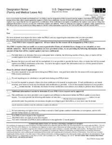 Designation Notice (Family and Medical Leave Act) U.S. Department of Labor Wage and Hour Division