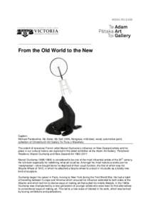 MEDIA RELEASE  ____________________________________________________ From the Old World to the New