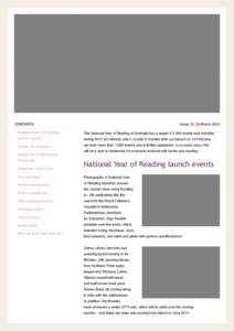 Issue 15, 30 March[removed]Contents National Year of Reading launch events Grants for libraries