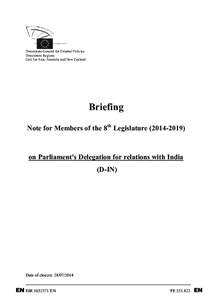 Directorate-General for External Policies Directorate Regions Unit for Asia, Australia and New Zealand Briefing Note for Members of the 8th Legislature[removed])