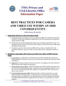 Best Practices for Camera and Video Use within an MHS Covered Entity Updated July 2011