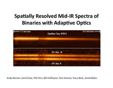 Spa$ally Resolved Mid‐IR Spectra of  Binaries with Adap$ve Op$cs  Andy Skemer, Laird Close, Phil Hinz, Bill Hoﬀmann, Tom Greene, Tracy Beck, Jared Males   Circumstellar Disks 