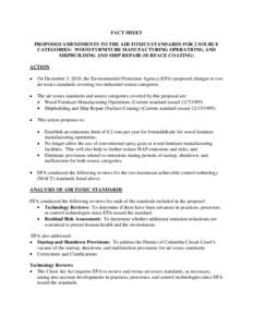 FACT SHEET PROPOSED AMENDMENTS TO THE AIR TOXICS STANDARDS FOR 2 SOURCE CATEGORIES: WOOD FURNITURE MANUFACTURING OPERATIONS; AND SHIPBUILDING AND SHIP REPAIR (SURFACE COATING) ACTION On December 3, 2010, the Environmenta