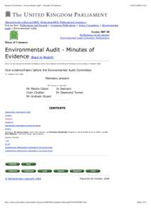 House of Commons - Environmental Audit - Minutes of Evidence[removed]:20 HansardArchivesResearchHOC PublicationsHOL PublicationsCommittees You are here: Publications and Records > Commons Publications > Select Comm