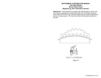 SUPPLEMENT TO INSTRUCTION MANUAL P/N[removed]Burner Flame Check (Replaces pg. 46 in instruction manual.) Steel Burner: These models are equipped with self-adjusting air mixture and do not have an adjustable air shut