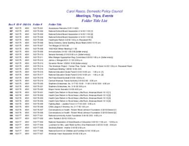 Carol Rasco, Domestic Policy Council Meetings, Trips, Events Folder Title List Box # ID # Old OA Folder #