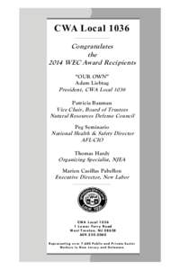 CWA Local 1036 Congratulates the 2014 WEC Award Recipients “OUR OWN” Adam Liebtag