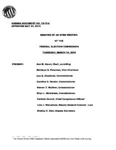 Government / Federal Election Commission / Agenda / Rulemaking / Ellen L. Weintraub / Minutes / Federal Register / Petersen / Law / United States administrative law / Meetings / Parliamentary procedure