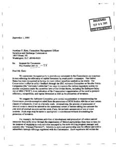 September 1,2005  Jonathan G. Katz, Committoe Management Officm Securities and Exchange Commission 100 F Street,NE Washington, D.C[removed]