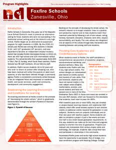 Program Highlights  This is the second in a series of highlighted programs supported by Title I, Part D, funding. Foxfire Schools Zanesville, Ohio