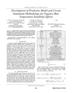 SISPAD 2012, September 5-7, 2012, Denver, CO, USA  Development of Predictive Model and Circuit Simulation Methodology for Negative Bias Temperature Instability Effects C. Ma, H. J. Mattausch, M. Miyake,