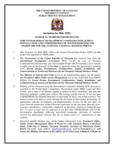 THE UNITED REPUBLIC OF TANZANIA PRESIDENT’S OFFICE PUBLIC SERVICE MANAGEMENT Invitation for Bids (IFB) TENDER No. MERCIP/G/2/01
