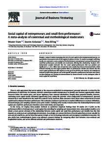 Social capital of entrepreneurs and small firm performance: A meta-analysis of contextual and methodological moderators