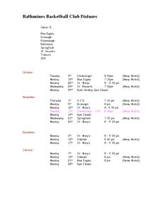 Rathmines Basketball Club Fixtures Senior 5: Blue Eagles