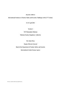 Keynote Address International Seminar on Nuclear Safety and Security Challenges of the 21st Century[removed]April[removed]Session 2