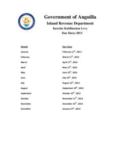 Government of Anguilla Inland Revenue Department Interim Stabilisation Levy Due DatesMonth