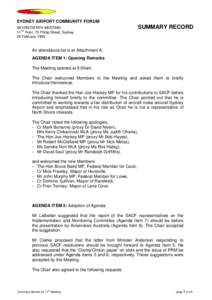 SYDNEY AIRPORT COMMUNITY FORUM SEVENTEENTH MEETING 11TH Floor, 70 Phillip Street, Sydney 26 February[removed]SUMMARY RECORD