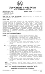 New Orleans Civil Service AN EQUAL OPPORTUNITY EMPLOYER OFFICIAL CLASS TITLE FORENSIC AUDITOR IV (INSPECTOR GENERAL) (CLASS CODE 0703)